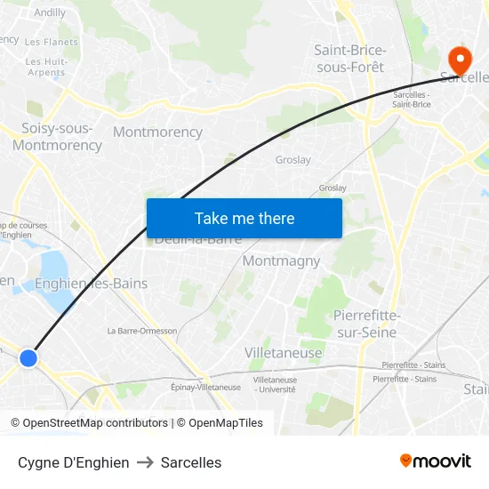 Cygne D'Enghien to Sarcelles map
