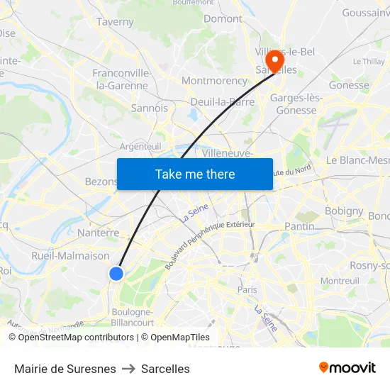 Mairie de Suresnes to Sarcelles map