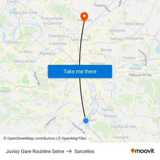 Juvisy Gare Routière Seine to Sarcelles map