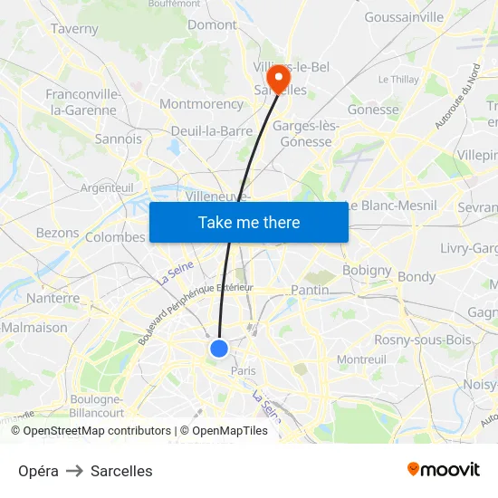 Opéra to Sarcelles map