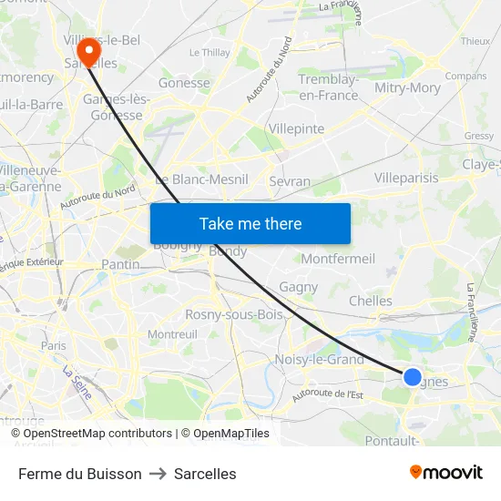 Ferme du Buisson to Sarcelles map