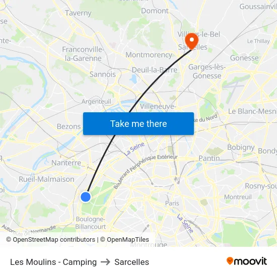 Les Moulins - Camping to Sarcelles map