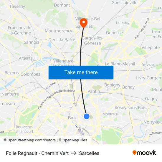 Folie Regnault - Chemin Vert to Sarcelles map