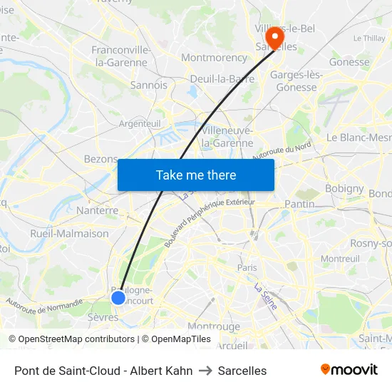 Pont de Saint-Cloud - Albert Kahn to Sarcelles map