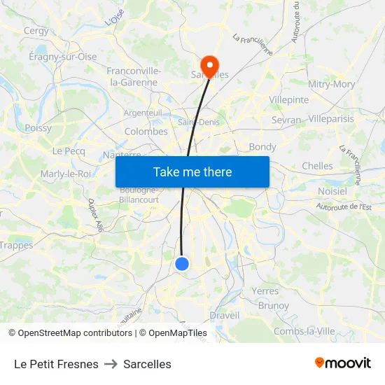 Le Petit Fresnes to Sarcelles map