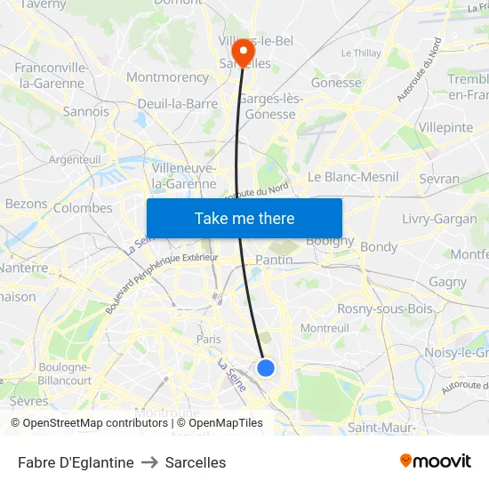 Fabre D'Eglantine to Sarcelles map