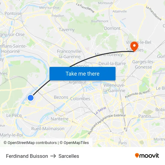 Ferdinand Buisson to Sarcelles map