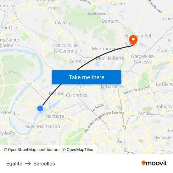 Égalité to Sarcelles map