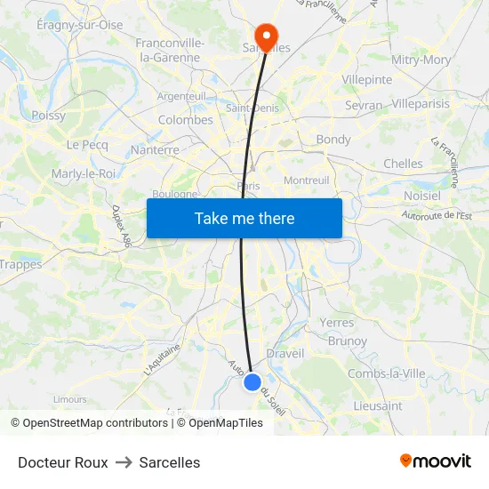 Docteur Roux to Sarcelles map