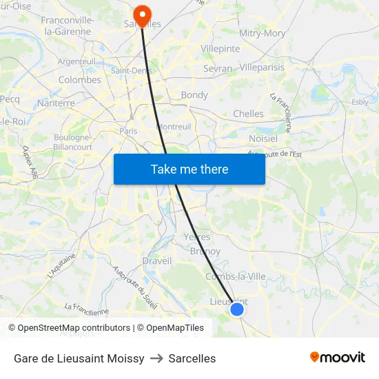 Gare de Lieusaint Moissy to Sarcelles map