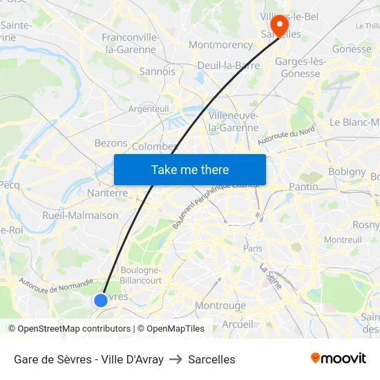 Gare de Sèvres - Ville D'Avray to Sarcelles map