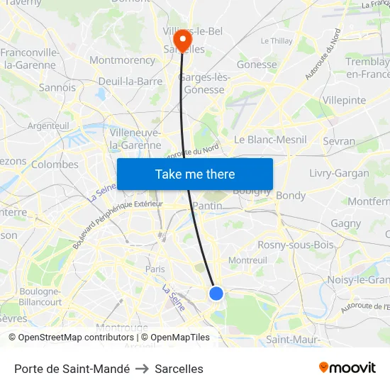 Porte de Saint-Mandé to Sarcelles map