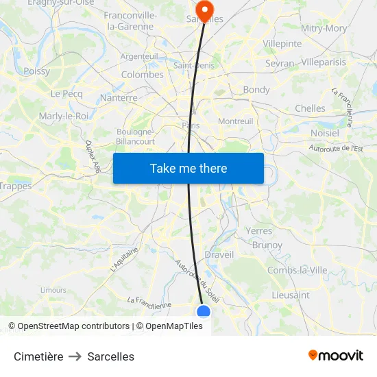 Cimetière to Sarcelles map