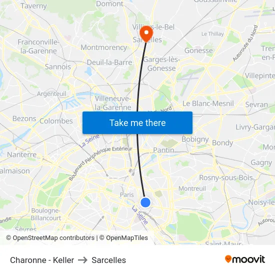 Charonne - Keller to Sarcelles map