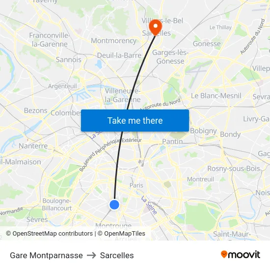 Gare Montparnasse to Sarcelles map