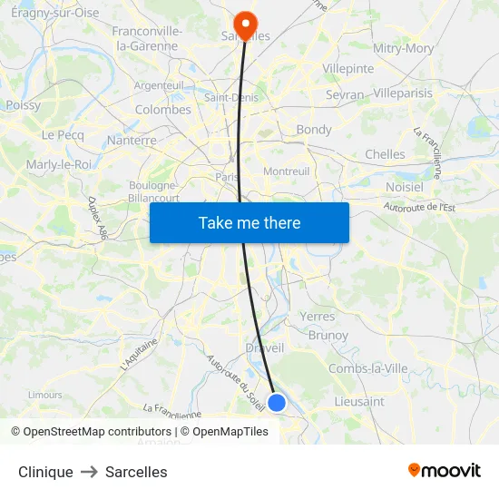 Clinique to Sarcelles map