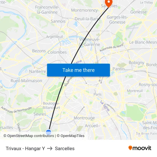 Trivaux - Hangar Y to Sarcelles map