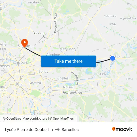 Lycée Pierre de Coubertin to Sarcelles map