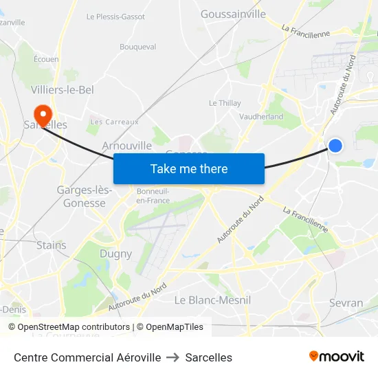 Centre Commercial Aéroville to Sarcelles map