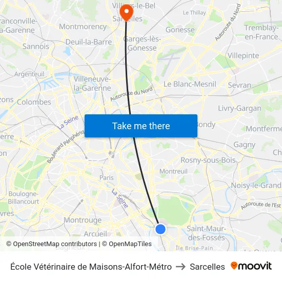 École Vétérinaire de Maisons-Alfort-Métro to Sarcelles map