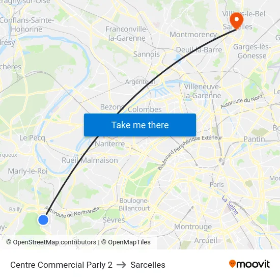 Centre Commercial Parly 2 to Sarcelles map