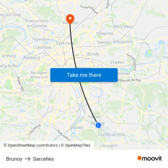 Brunoy to Sarcelles map