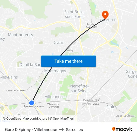 Gare D'Epinay - Villetaneuse to Sarcelles map