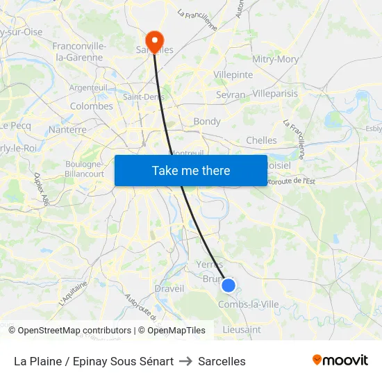 La Plaine / Epinay Sous Sénart to Sarcelles map
