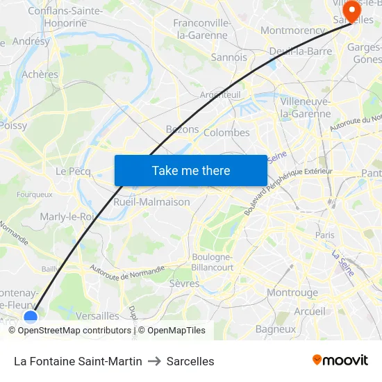 La Fontaine Saint-Martin to Sarcelles map