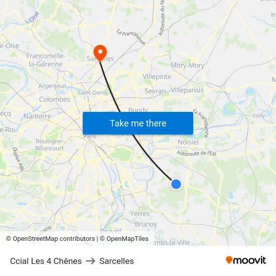 Ccial Les 4 Chênes to Sarcelles map