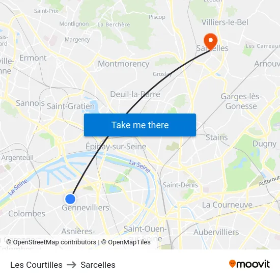 Les Courtilles to Sarcelles map
