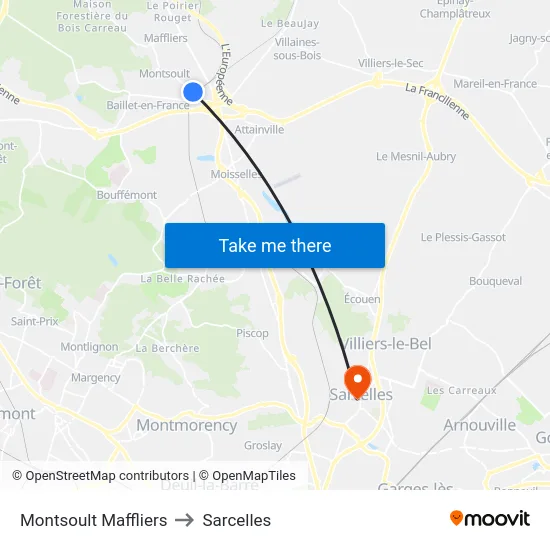 Gare de Montsoult Maffliers to Sarcelles map