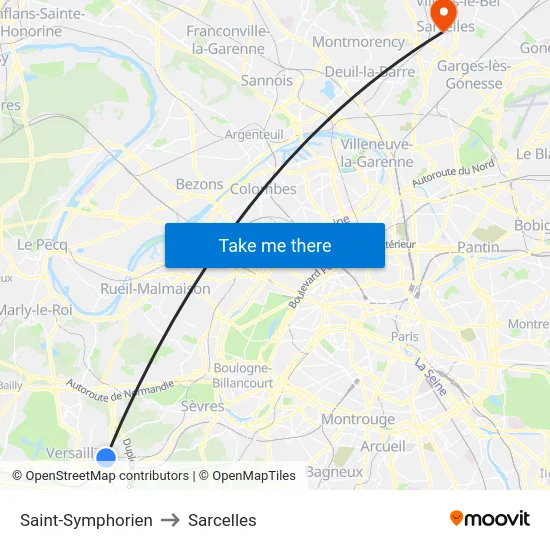 Saint-Symphorien to Sarcelles map