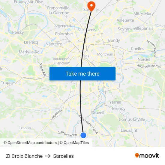 Zi Croix Blanche to Sarcelles map
