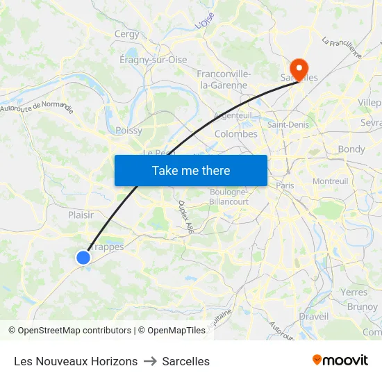 Les Nouveaux Horizons to Sarcelles map