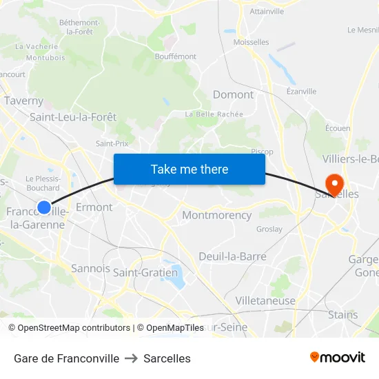 Gare de Franconville to Sarcelles map