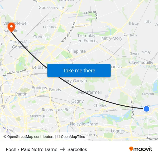 Foch / Paix Notre Dame to Sarcelles map