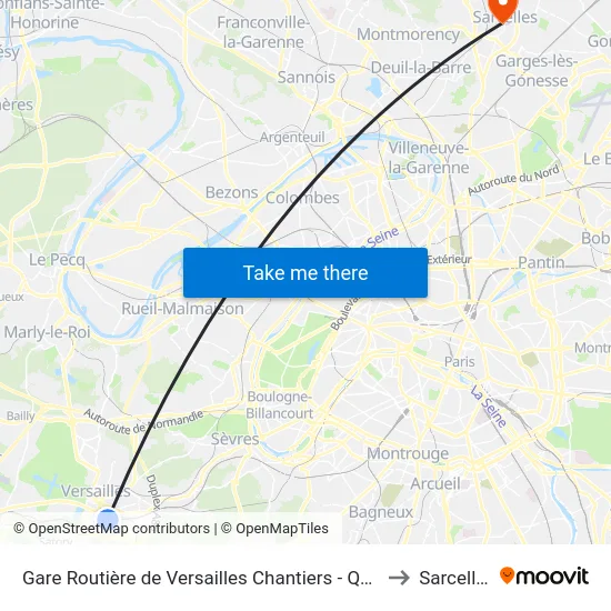 Gare Routière de Versailles Chantiers - Quai A to Sarcelles map