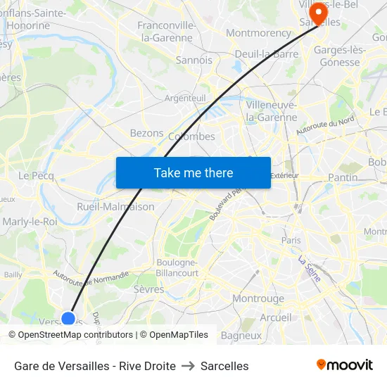 Gare de Versailles - Rive Droite to Sarcelles map