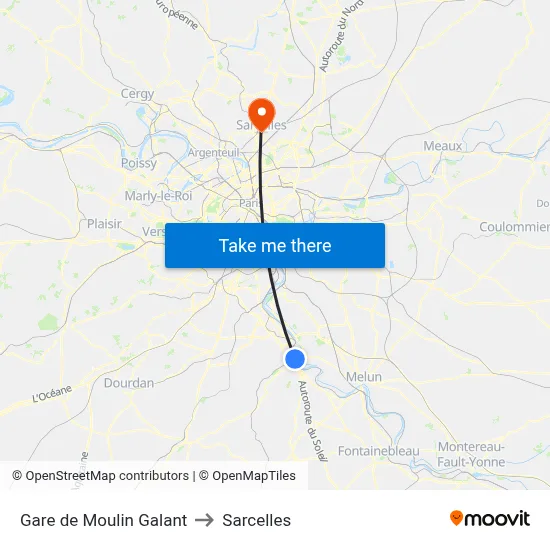 Gare de Moulin Galant to Sarcelles map