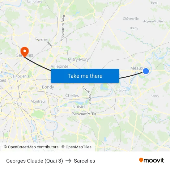 Georges Claude (Quai 3) to Sarcelles map