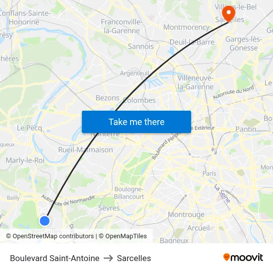 Boulevard Saint-Antoine to Sarcelles map