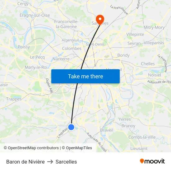 Baron de Nivière to Sarcelles map