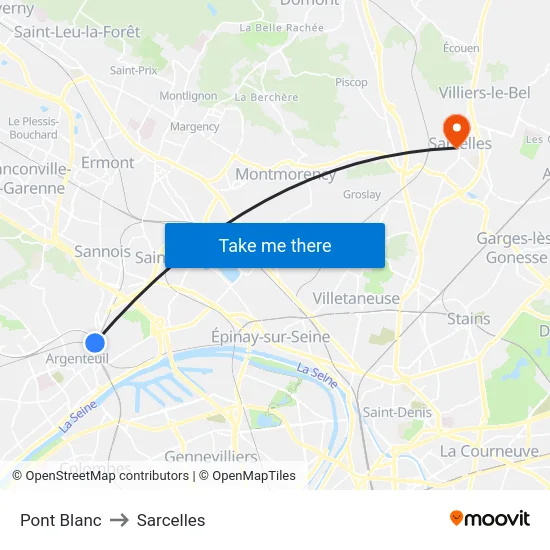 Pont Blanc to Sarcelles map