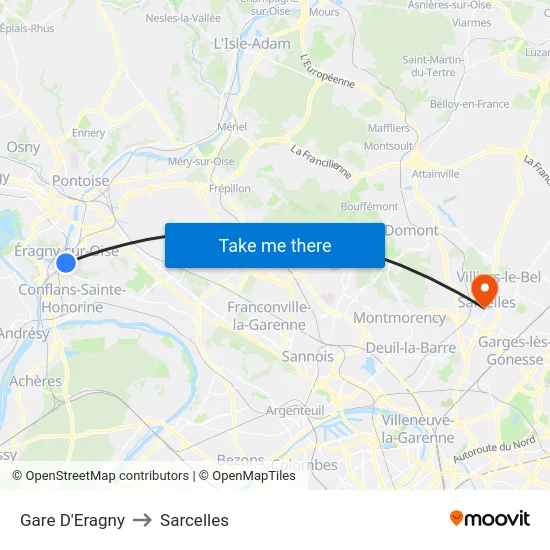 Gare D'Eragny to Sarcelles map