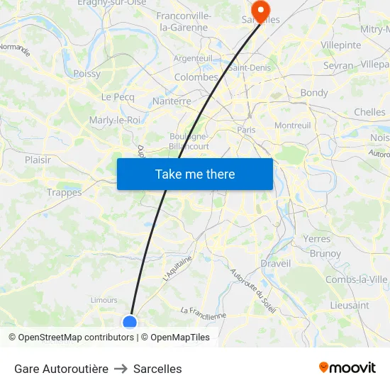 Gare Autoroutière to Sarcelles map