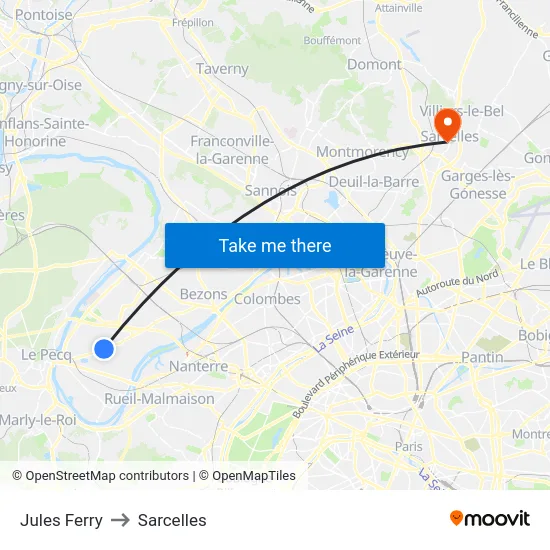 Jules Ferry to Sarcelles map
