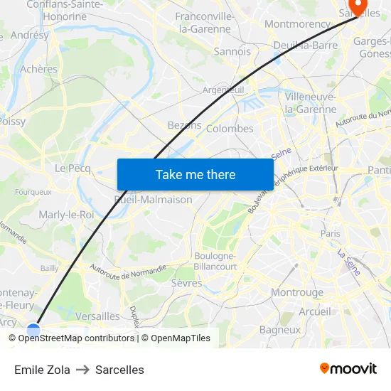 Emile Zola to Sarcelles map