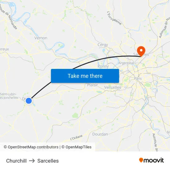 Churchill to Sarcelles map