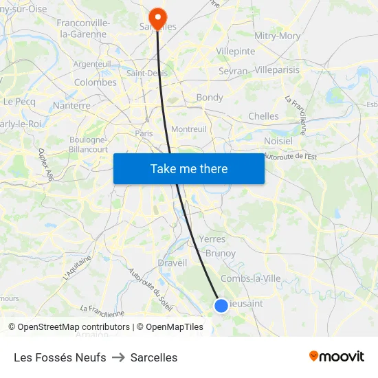 Les Fossés Neufs to Sarcelles map